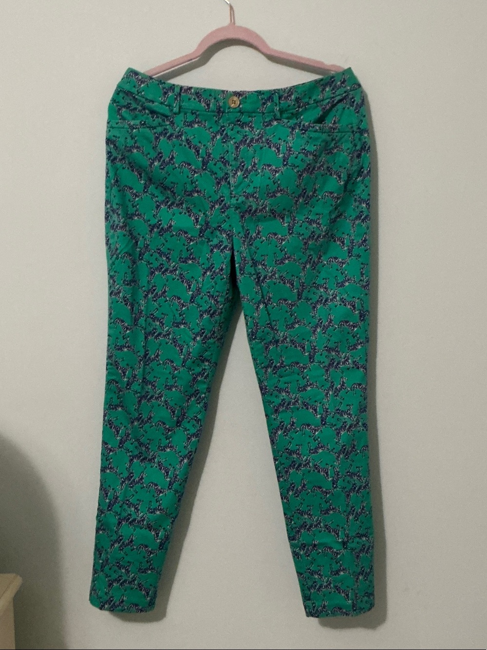 Lilly Pulitzer - Green & Navy Zebra Print Tapered Trousers Sz 12 EUC